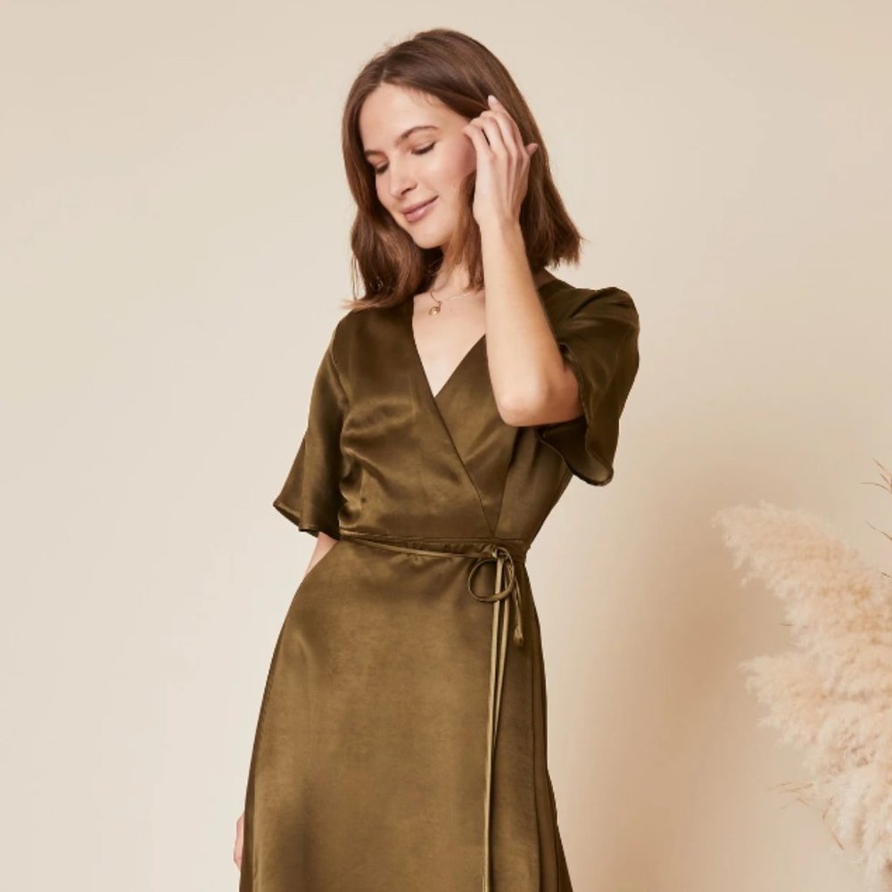 Whimsy and Row Lola Wrap Dress in Hunter Green (S)